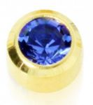 kolczyki studex okrągłe złote oczko niebieskie saphire  sapphire